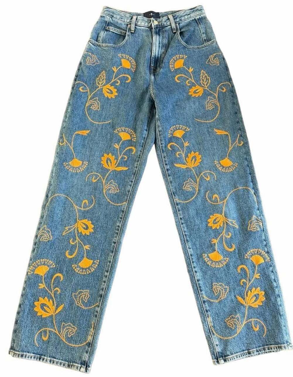 7 For All Mankind The Jennifer 90s Baggy Jeans with Floral Embroidery Size 26